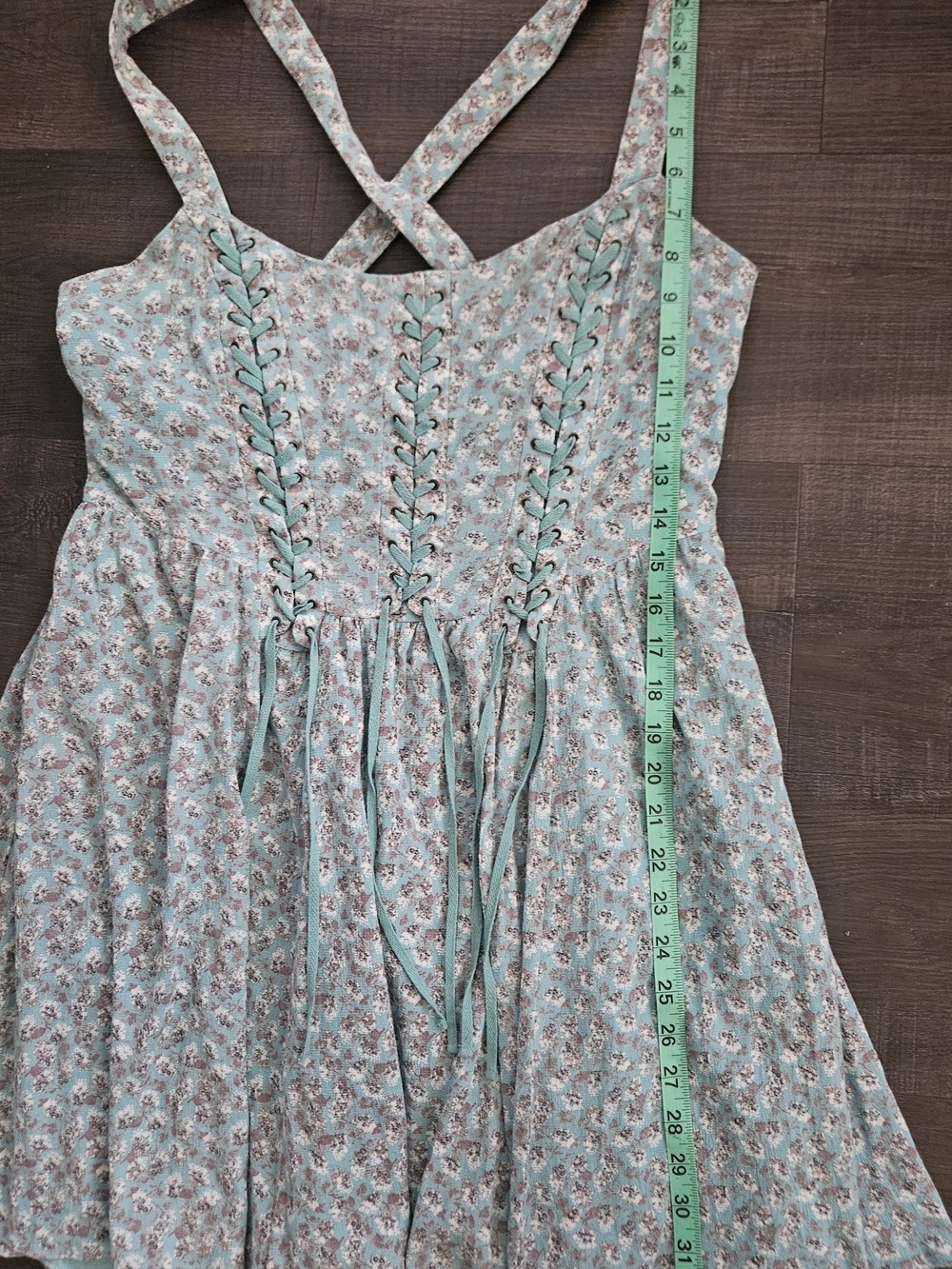 Free People Floral Corset Lace Up Mini Dress Blue / Teal Cottagecore Size 10 - Picture 4 of 8
